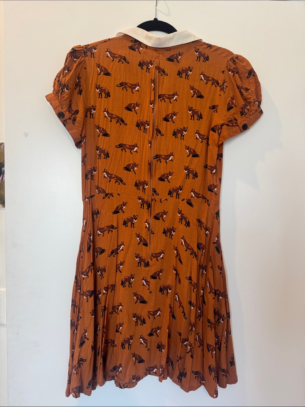 Hell Bunny Rust Fox Print Mini Dress with Cream Collar - Picture 4 of 8